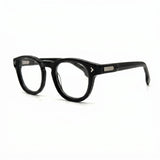 MiGAFAS F0116 Black Boston acetate prescription eyeglasses, three-quarter view