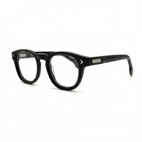 MiGAFAS F0116 Black Boston acetate prescription eyeglasses, three-quarter view