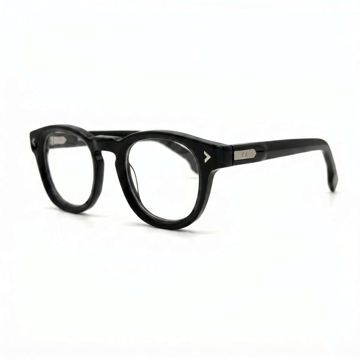 MiGAFAS F0116 Black Boston acetate prescription eyeglasses, three-quarter view