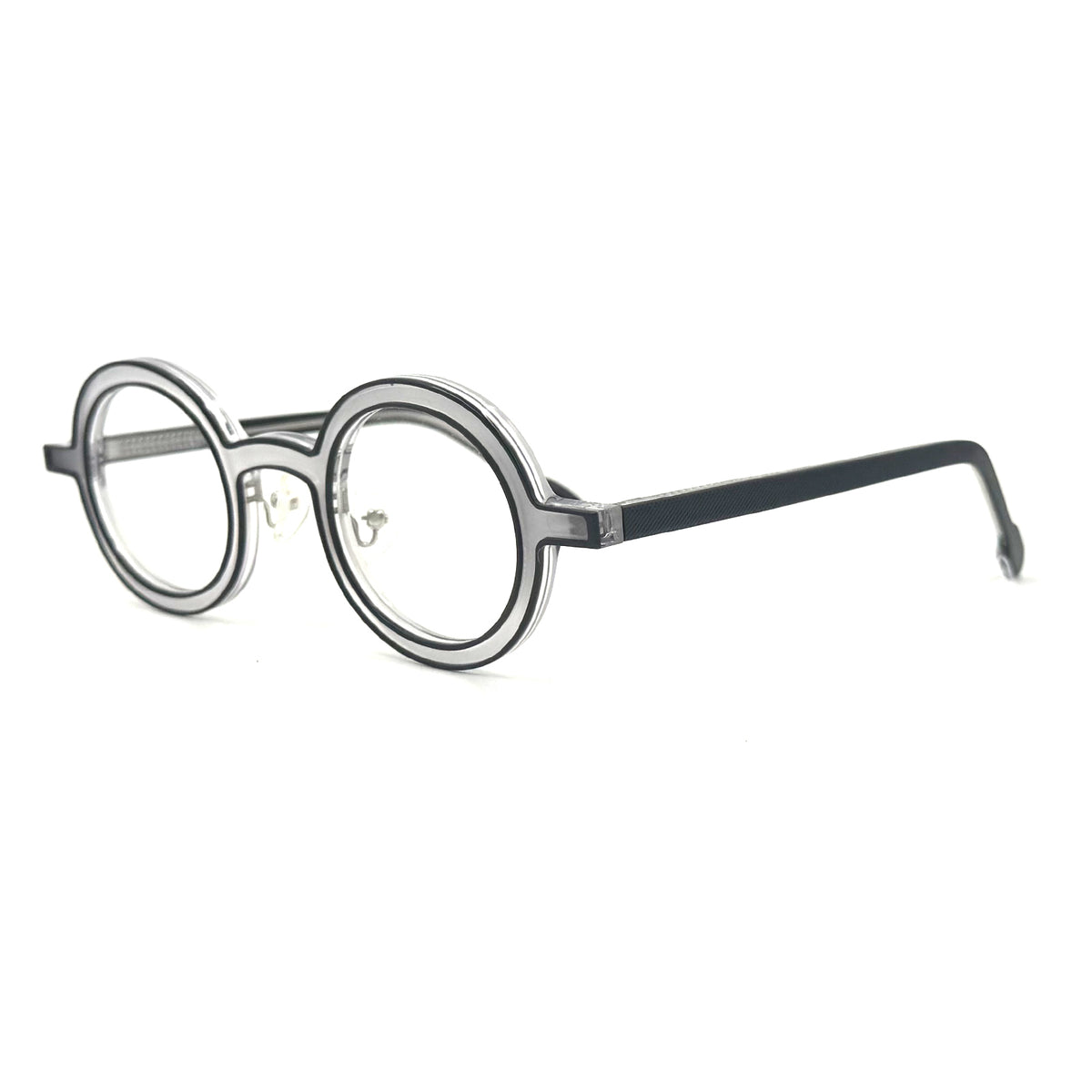 MiGAFAS 87903 round acetate prescription eyeglasses, three-quarter view