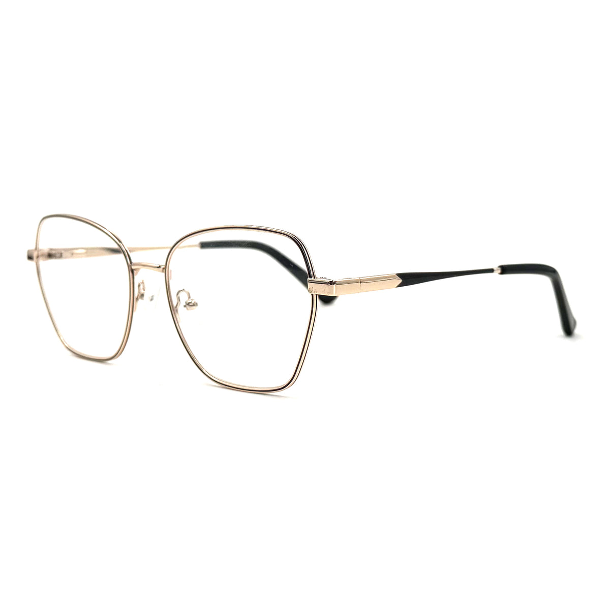 MiGAFAS XK4714 Black metal geometric butterfly eyeglasses three-quarter view