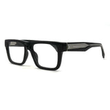 MiGAFAS QSZ5612 black rectangular acetate glasses, three-quarter view