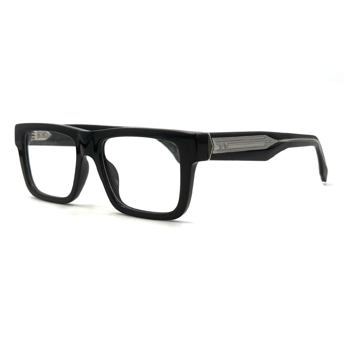 MiGAFAS QSZ5612 black rectangular acetate glasses, three-quarter view