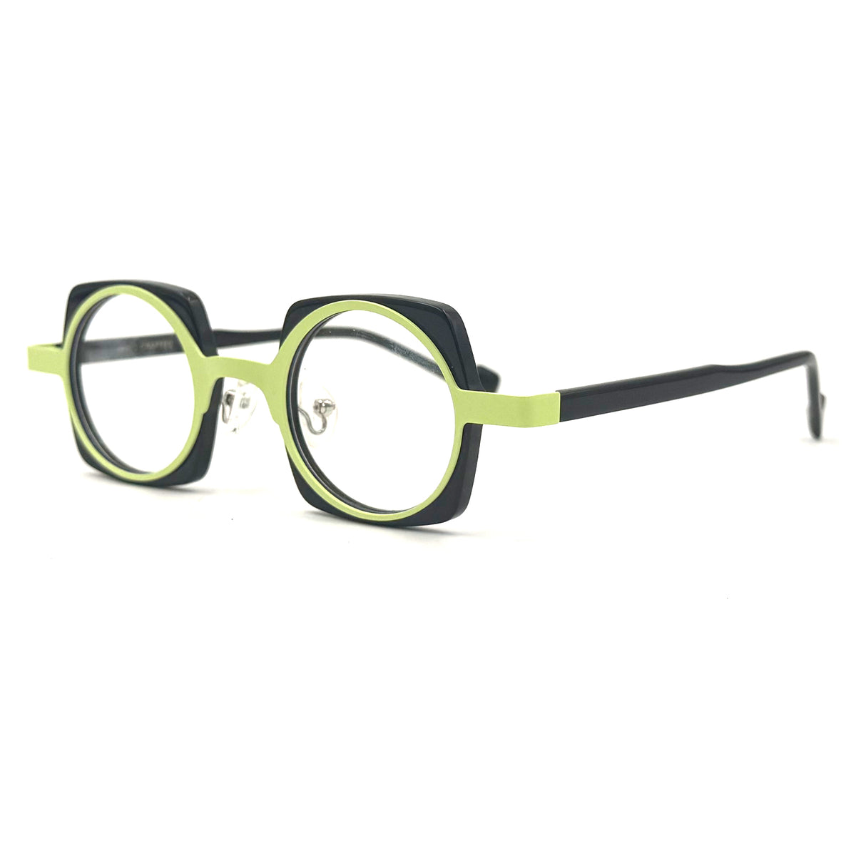 MiGAFAS 87970 round acetate prescription eyeglasses, three-quarter view