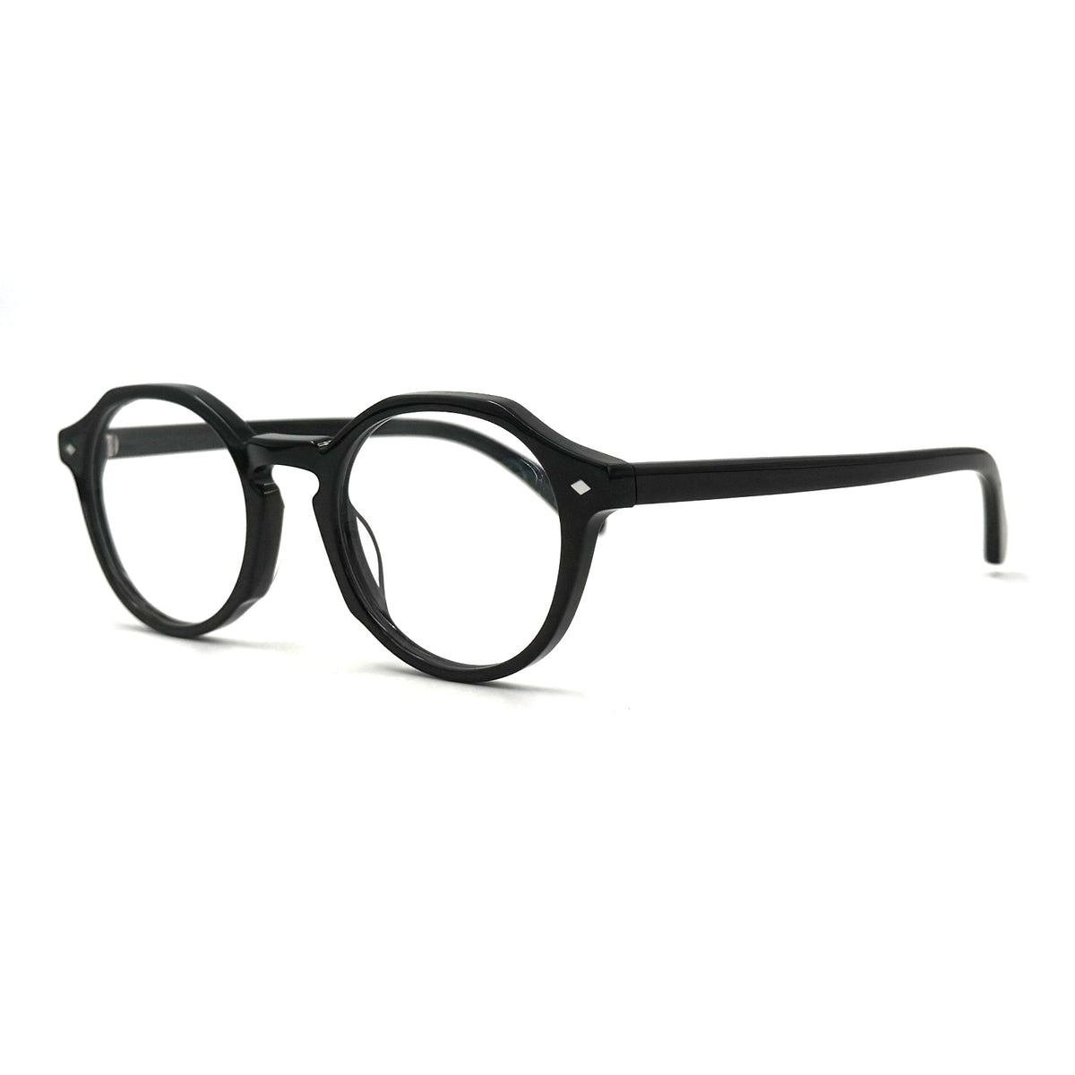 MiGAFAS CRM5150 black Boston acetate eyeglasses, three-quarter view