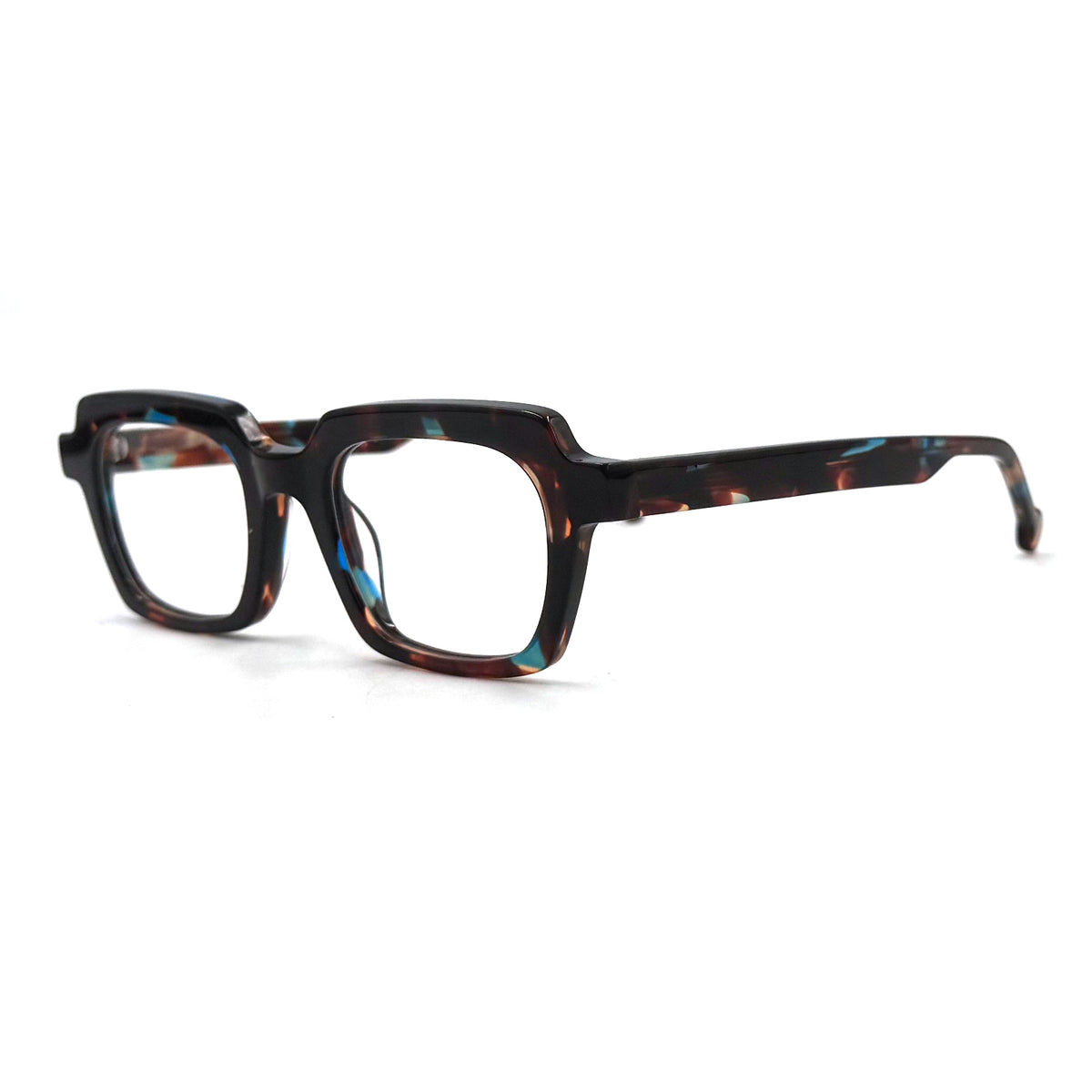 MiGAFAS CRM5140 Havana square acetate prescription eyeglasses, three-quarter view