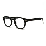 MiGAFAS F6042 Black round acetate prescription eyeglasses, three-quarter view