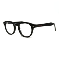 MiGAFAS F6042 Black round acetate prescription eyeglasses, three-quarter view
