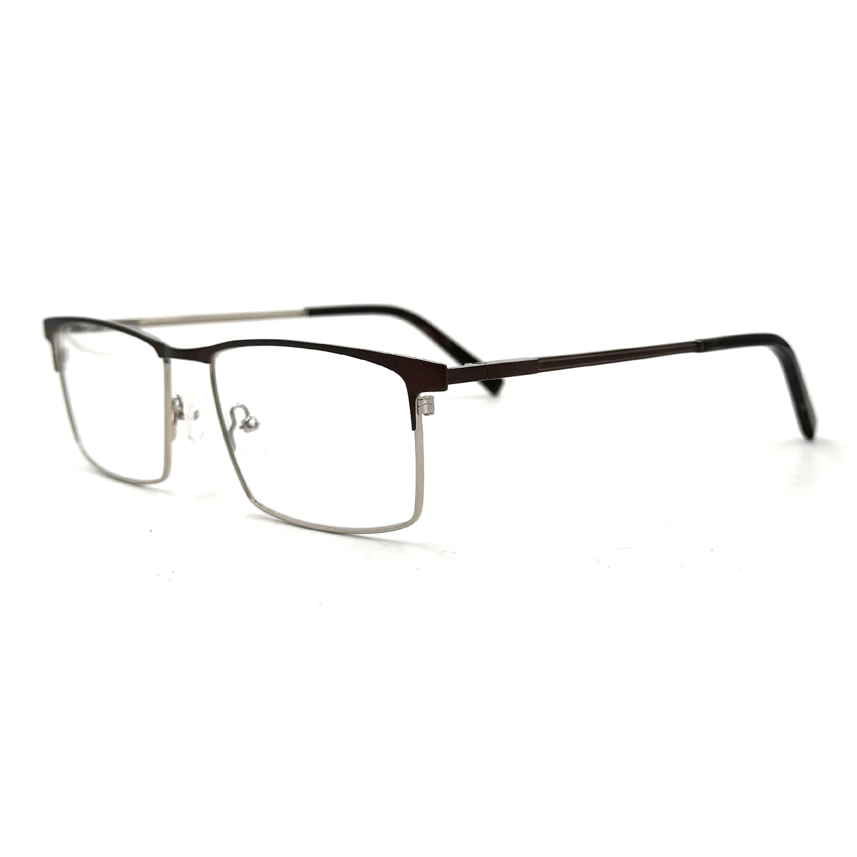 MiGAFAS XK4764 Brown stainless steel browline eyeglasses three-quarter view