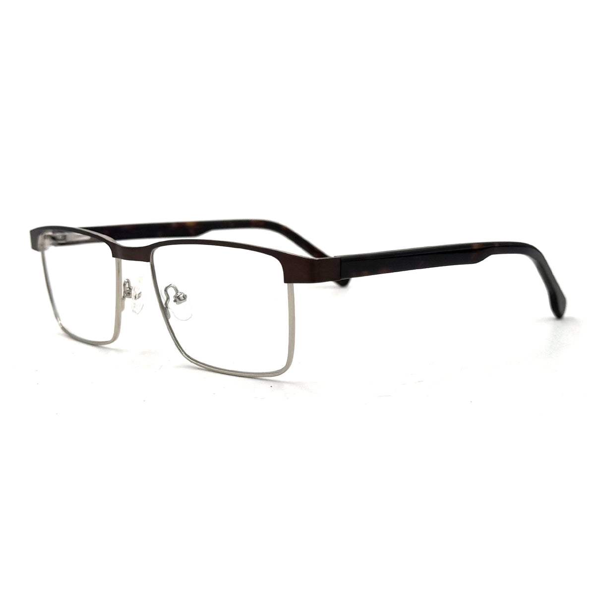 MiGAFAS XK4737 Brown stainless steel browline eyeglasses three-quarter view