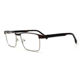 MiGAFAS XK4737 Brown stainless steel browline eyeglasses three-quarter view