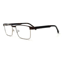 MiGAFAS XK4737 Brown stainless steel browline eyeglasses three-quarter view