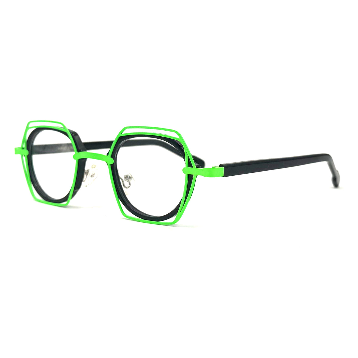 MiGAFAS 87961 polygonal acetate prescription eyeglasses, three-quarter view