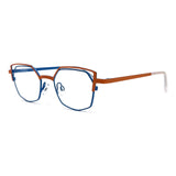 MiGAFAS OD7224 Blue polygon stainless steel prescription eyeglasses, three-quarter view