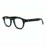 MiGAFAS F6676 Green Havana Boston acetate prescription eyeglasses, three-quarter view