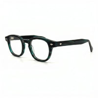 MiGAFAS F6676 Green Havana Boston acetate prescription eyeglasses, three-quarter view