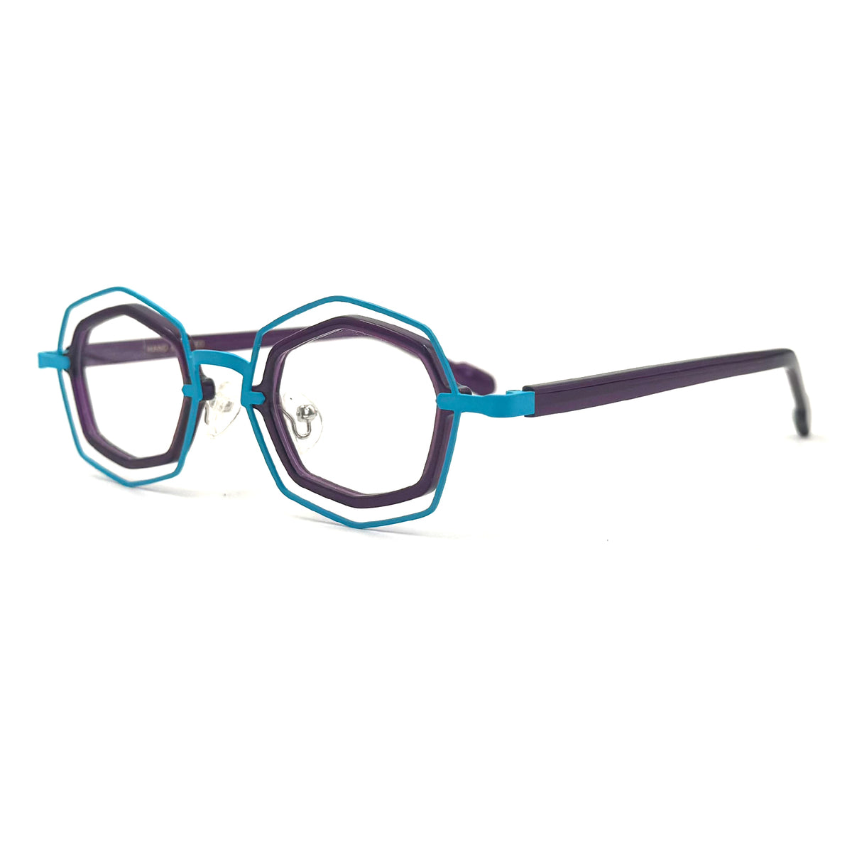 MiGAFAS 87962 polygonal acetate prescription eyeglasses, three-quarter view