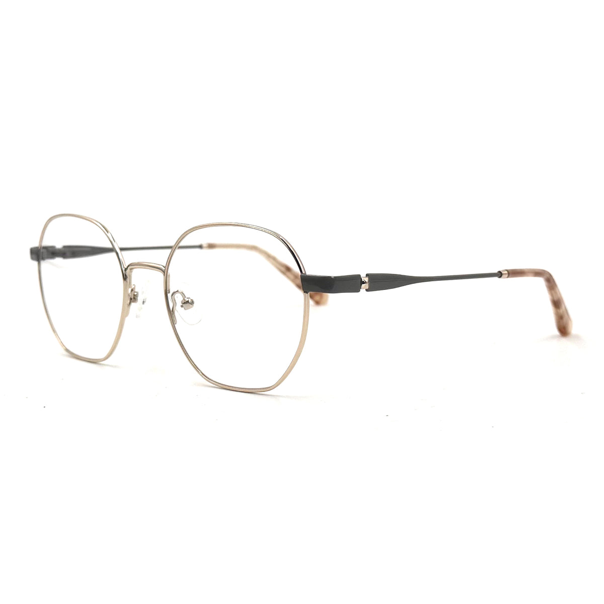 MiGAFAS XK4766 Gray Metal geometric round eyeglasses three-quarter view