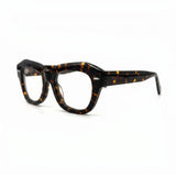 MiGAFAS FR6912 Havana geometric butterfly acetate prescription eyeglasses, three-quarter view