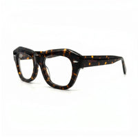 MiGAFAS FR6912 Havana geometric butterfly acetate prescription eyeglasses, three-quarter view