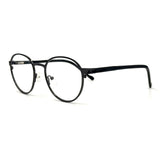 MiGAFAS B9141 Black round stainless steel prescription eyeglasses, three-quarter view
