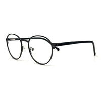 MiGAFAS B9141 Black round stainless steel prescription eyeglasses, three-quarter view