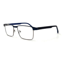 MiGAFAS XK4737 Navy stainless steel browline eyeglasses three-quarter view