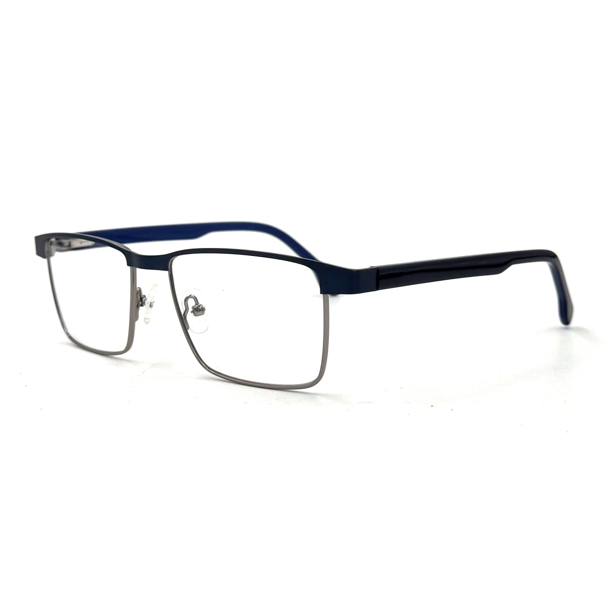 MiGAFAS XK4737 Navy stainless steel browline eyeglasses three-quarter view