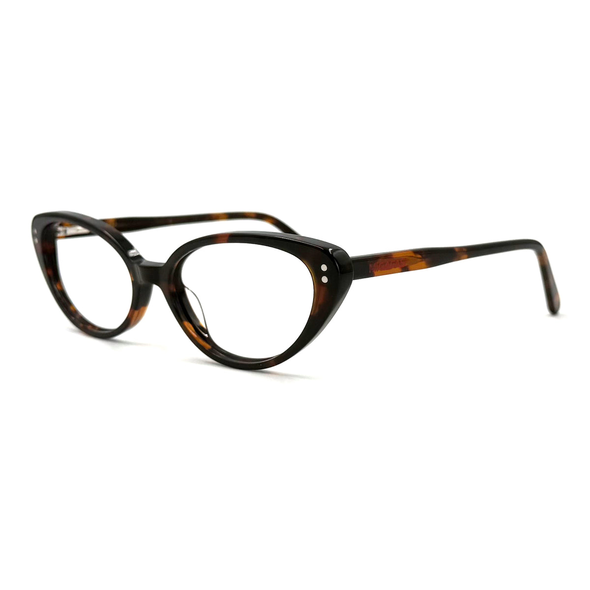 MiGAFAS F6000 Havana cat-eye acetate prescription eyeglasses, three-quarter view