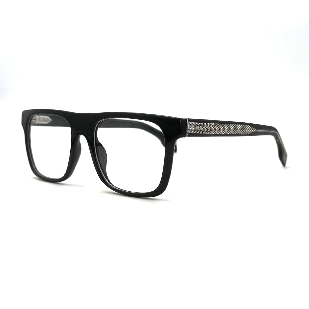 MiGAFAS QSZ5617 Black square acetate prescription eyeglasses, three-quarter view