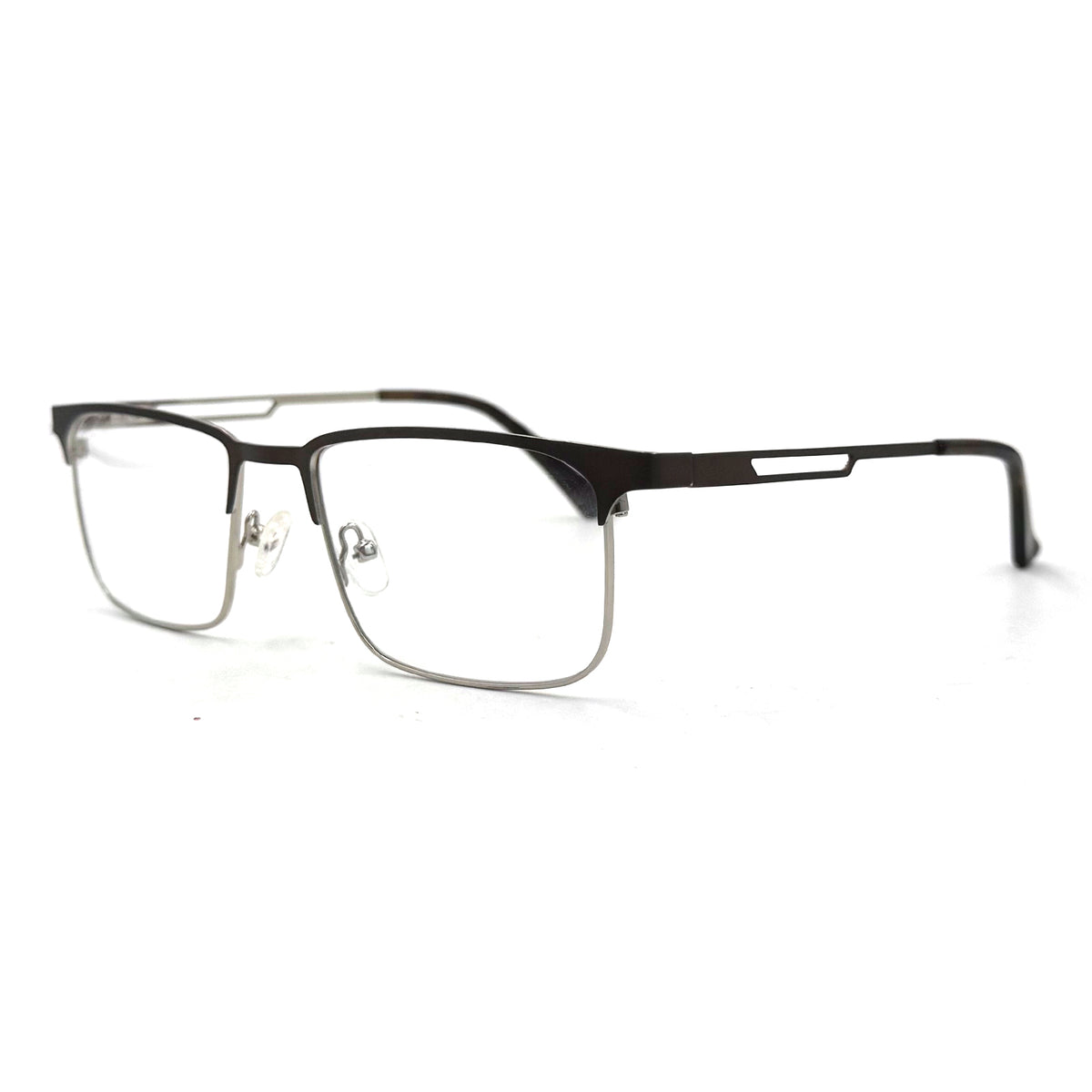 MiGAFAS XK4763 Brown Metal browline eyeglasses three-quarter view