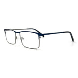 MiGAFAS XK4764 Navy stainless steel browline eyeglasses three-quarter view