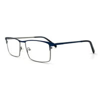 MiGAFAS XK4764 Navy stainless steel browline eyeglasses three-quarter view