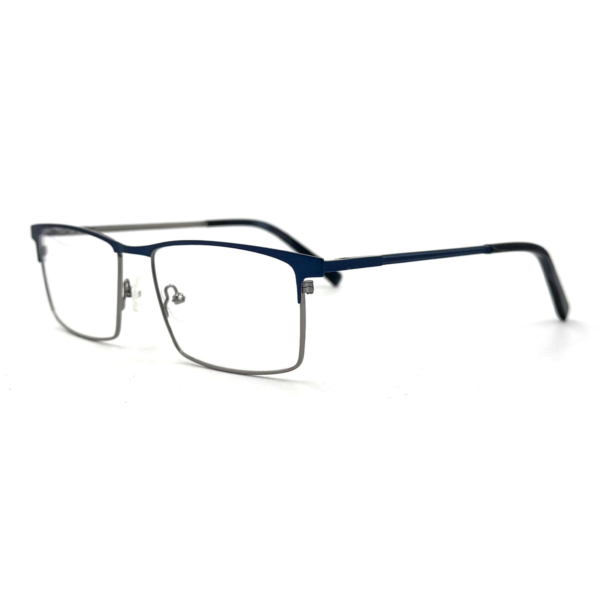MiGAFAS XK4764 Navy stainless steel browline eyeglasses three-quarter view