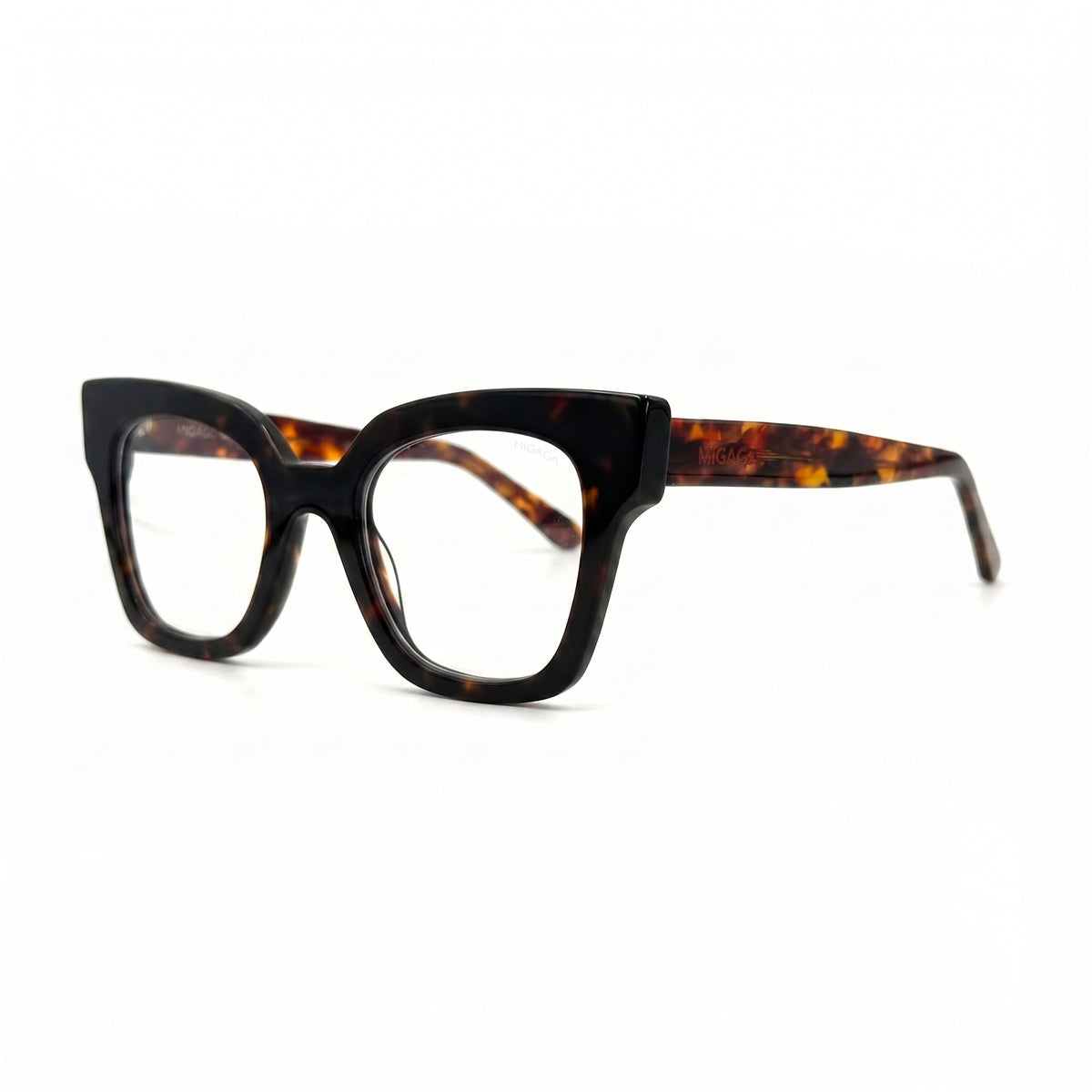 MiGAFAS FR6135 Havana butterfly acetate prescription eyeglasses, three-quarter view