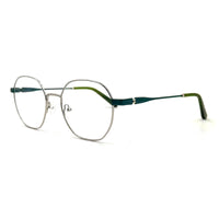 MiGAFAS XK4766 Teal Green Metal geometric round eyeglasses three-quarter view