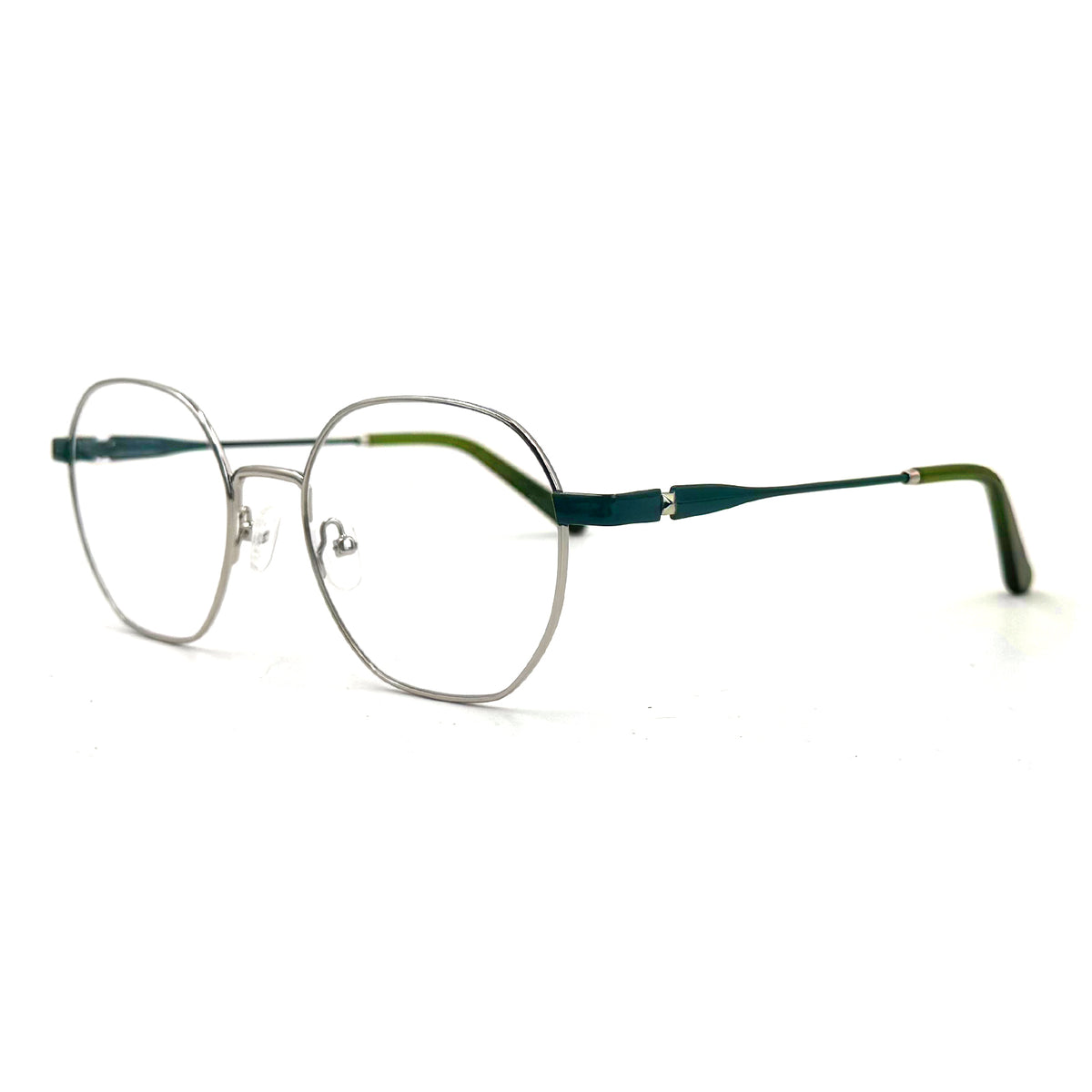 MiGAFAS XK4766 Teal Green Metal geometric round eyeglasses three-quarter view