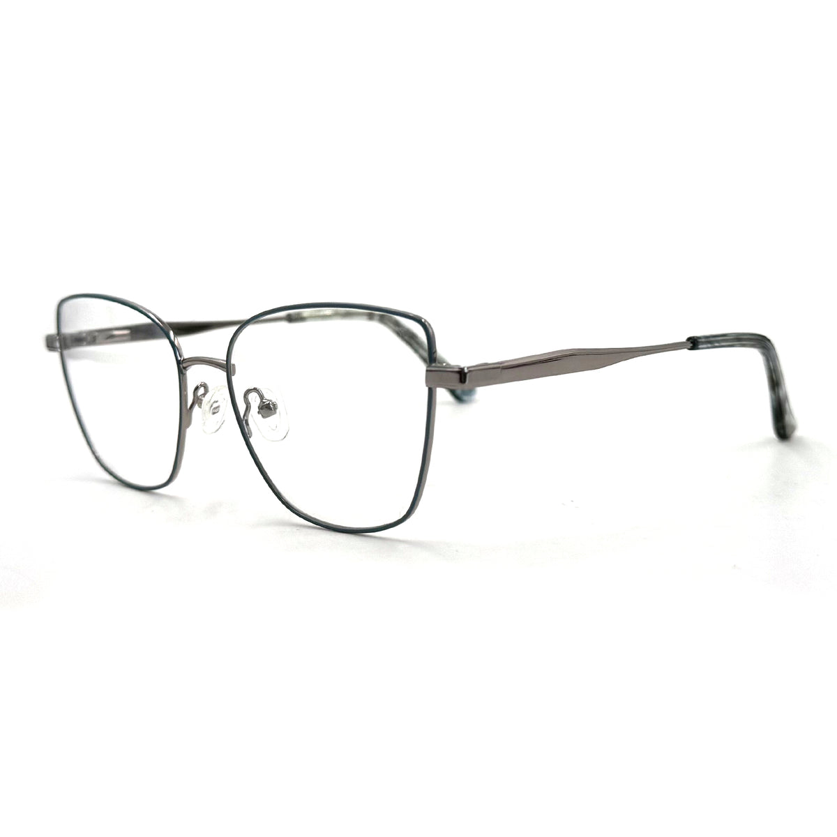 MiGAFAS XK4719 Blue metal butterfly cat-eye eyeglasses three-quarter view