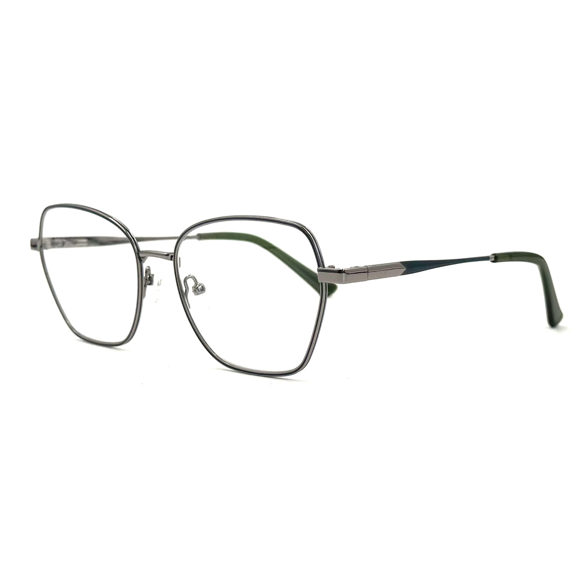 MiGAFAS XK4714 Green metal geometric butterfly eyeglasses three-quarter view