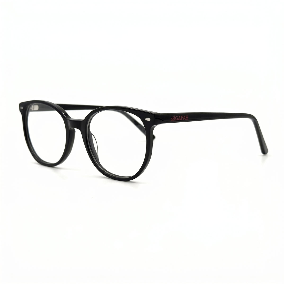 MiGAFAS FR6916 Black Wellington acetate prescription eyeglasses, three-quarter view