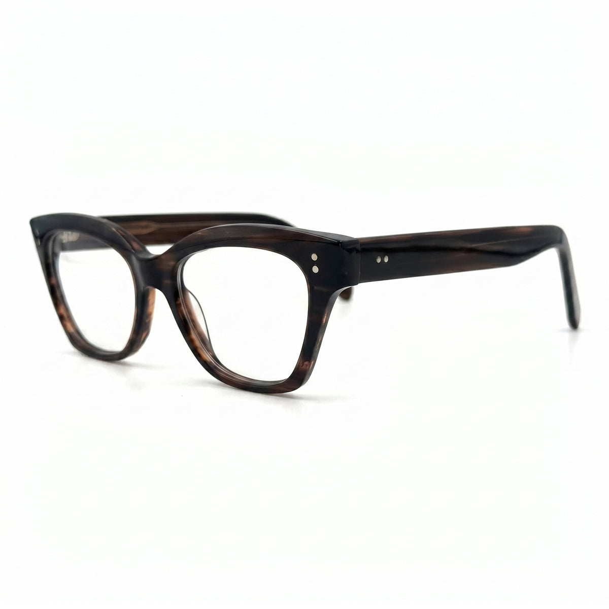 MiGAFAS F0139 Havana cat-eye acetate prescription eyeglasses, three-quarter view