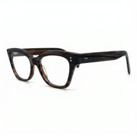 MiGAFAS F0139 Havana cat-eye acetate prescription eyeglasses, three-quarter view