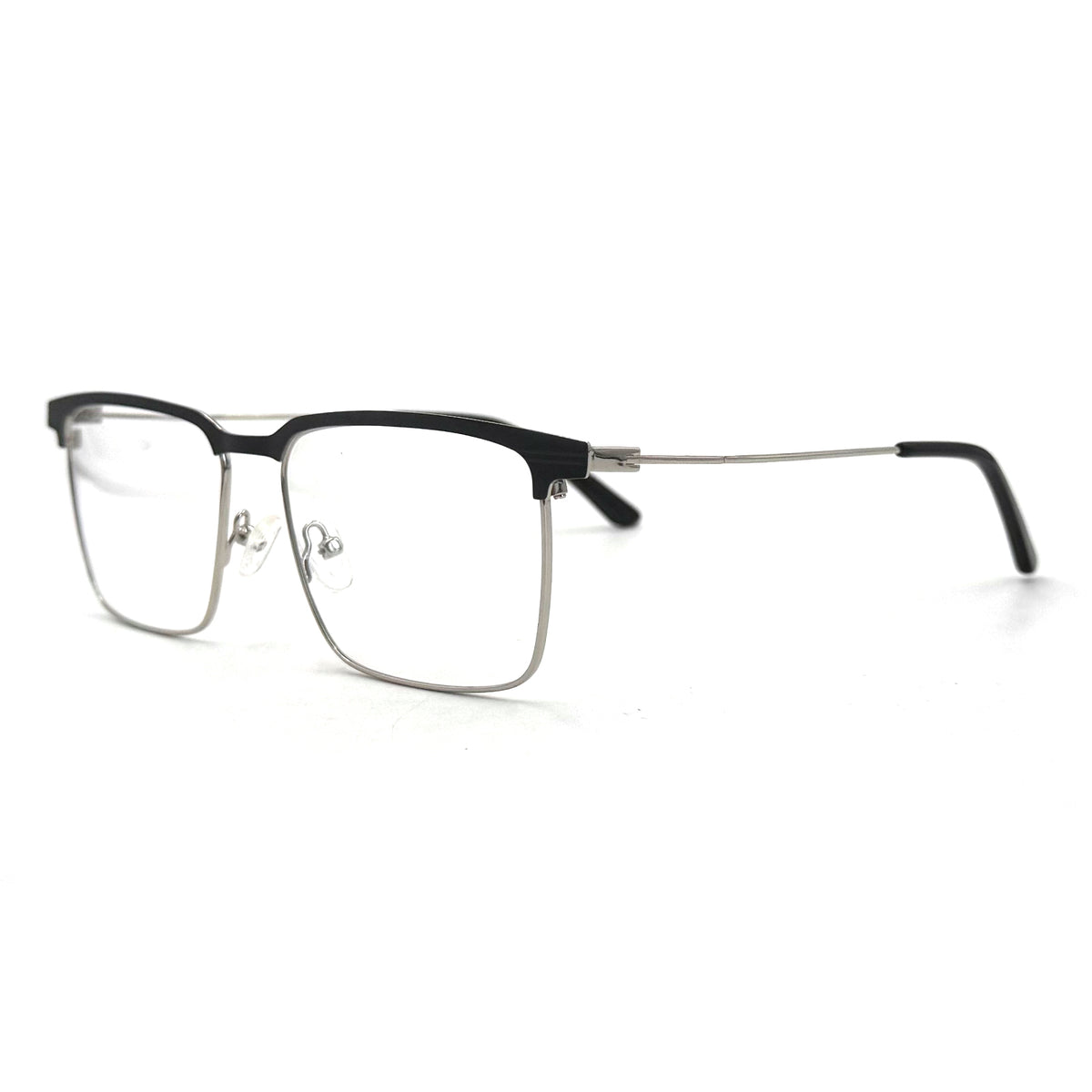 MiGAFAS XK4762 Black stainless steel rectangle eyeglasses three-quarter view