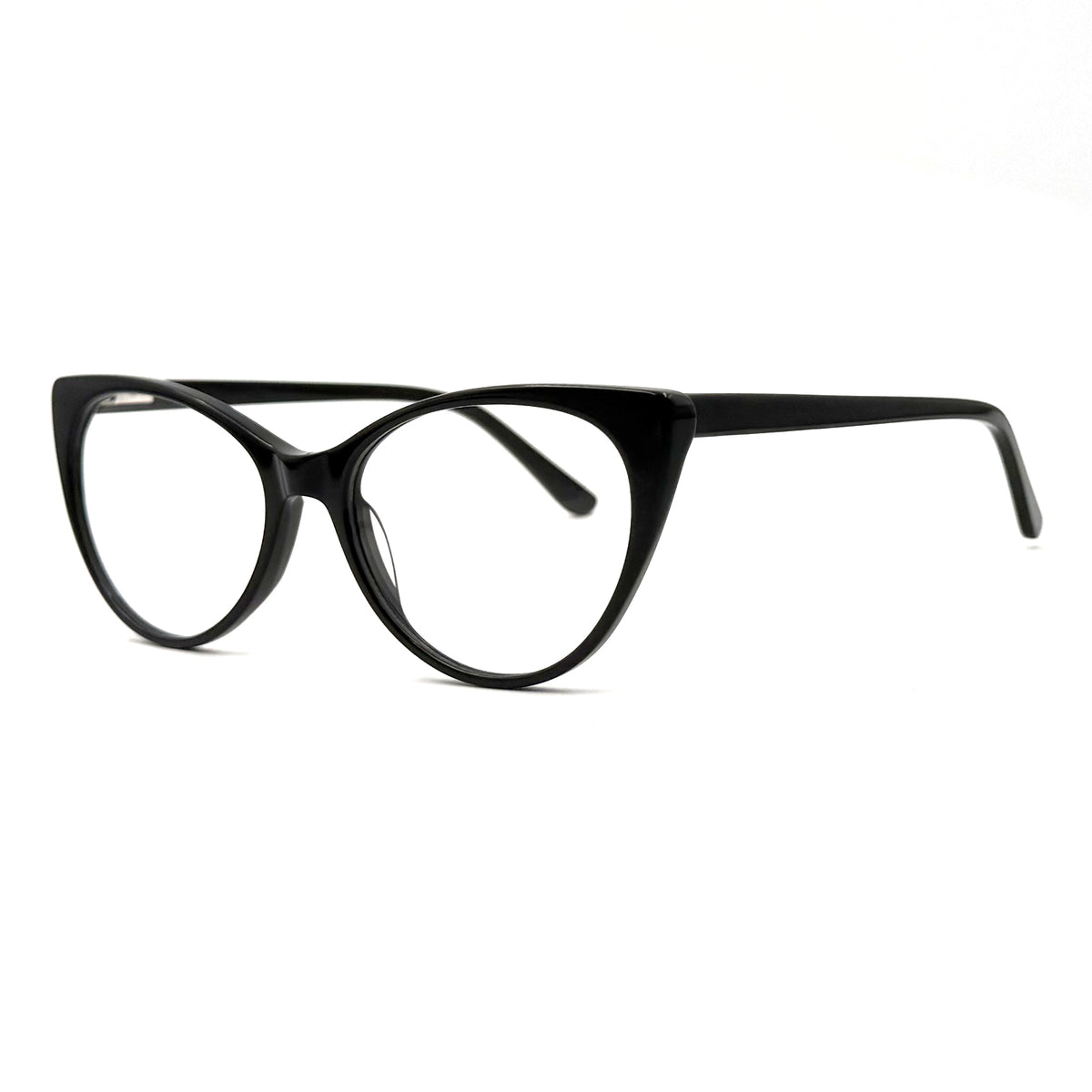 MiGAFAS EG3342 Black cat-eye acetate prescription eyeglasses, three-quarter view