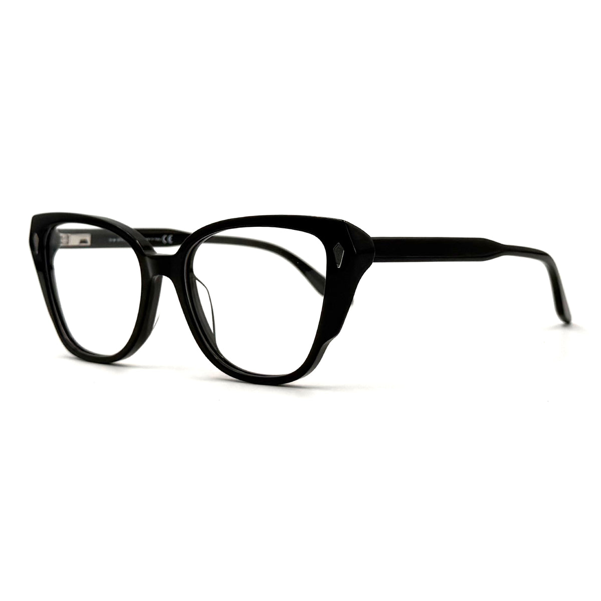 MiGAFAS F6816 Black acetate cat-eye eyeglasses three-quarter view