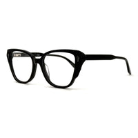 MiGAFAS F6816 Black acetate cat-eye eyeglasses three-quarter view