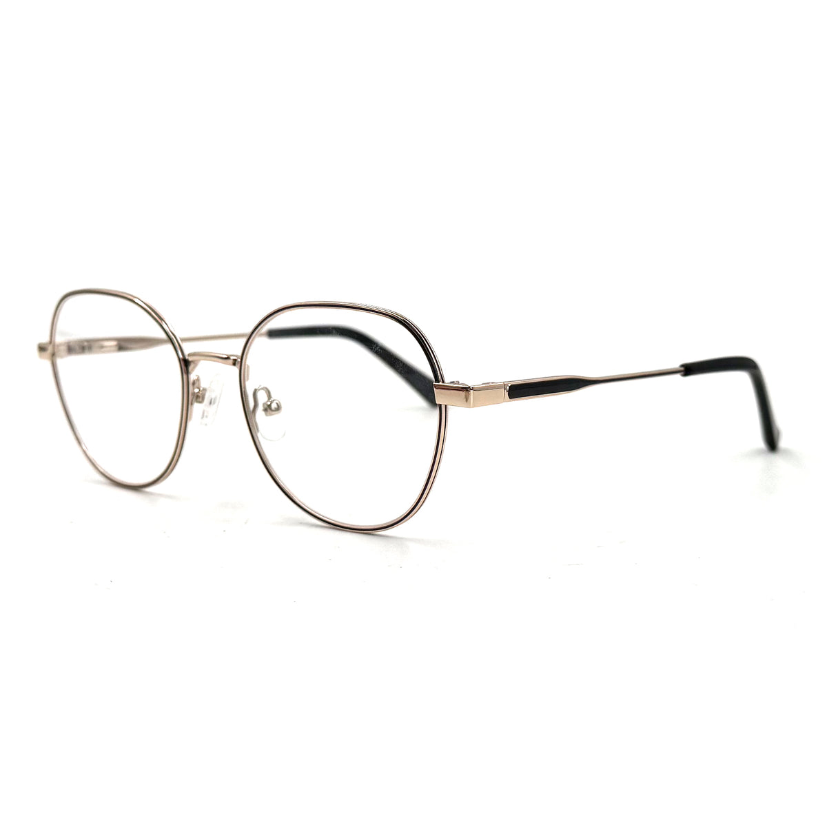 MiGAFAS XK4718 Black Metal crown panto eyeglasses three-quarter view