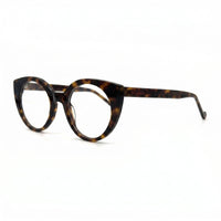 MiGAFAS FR6136 Havana cat-eye acetate prescription eyeglasses, three-quarter view