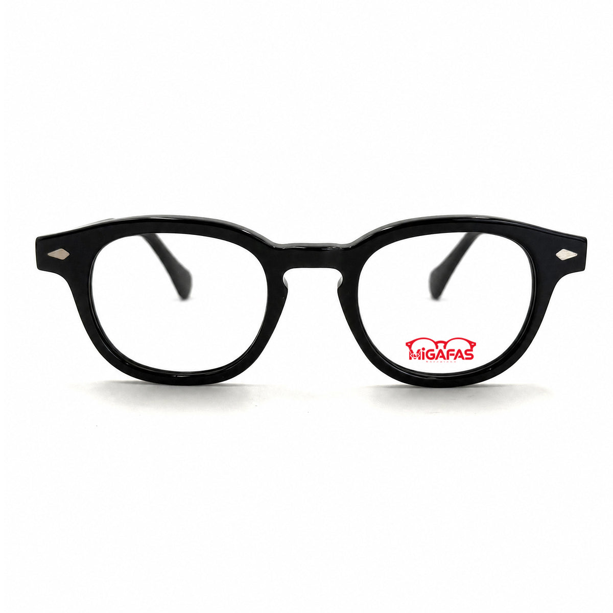 MiGAFAS F6676 Black Boston acetate prescription eyeglasses, front view