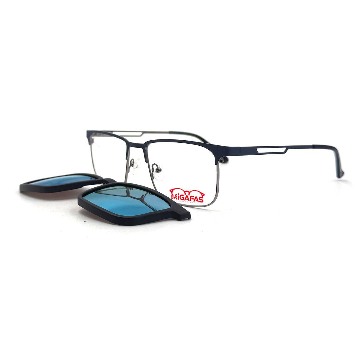 MiGAFAS XK4763C Navy TR90 browline clip-on eyeglasses with detached sun clips